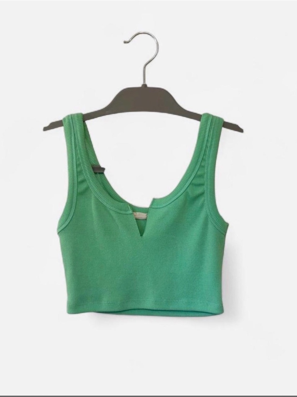 American Threads Copper Blue Women’s Green Ribbed V-Notch Crop Tank Top